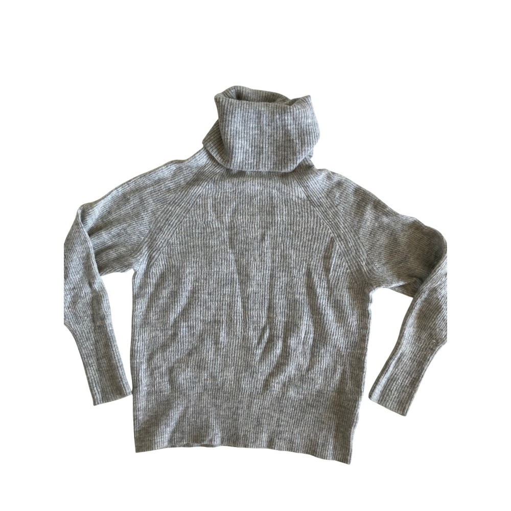 Quince Light Grey Wool Alpaca Ribbed Turtleneck Sweater HUBO01 L